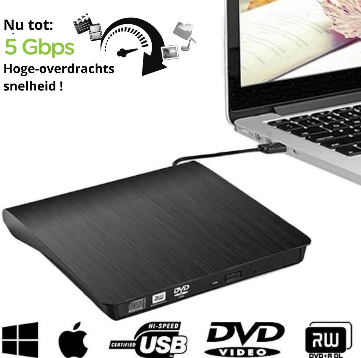 Externe DVD & CD Speler - Externe DVD Speler voor Laptop - Externe DVD Speler Geschikt Voor Windows