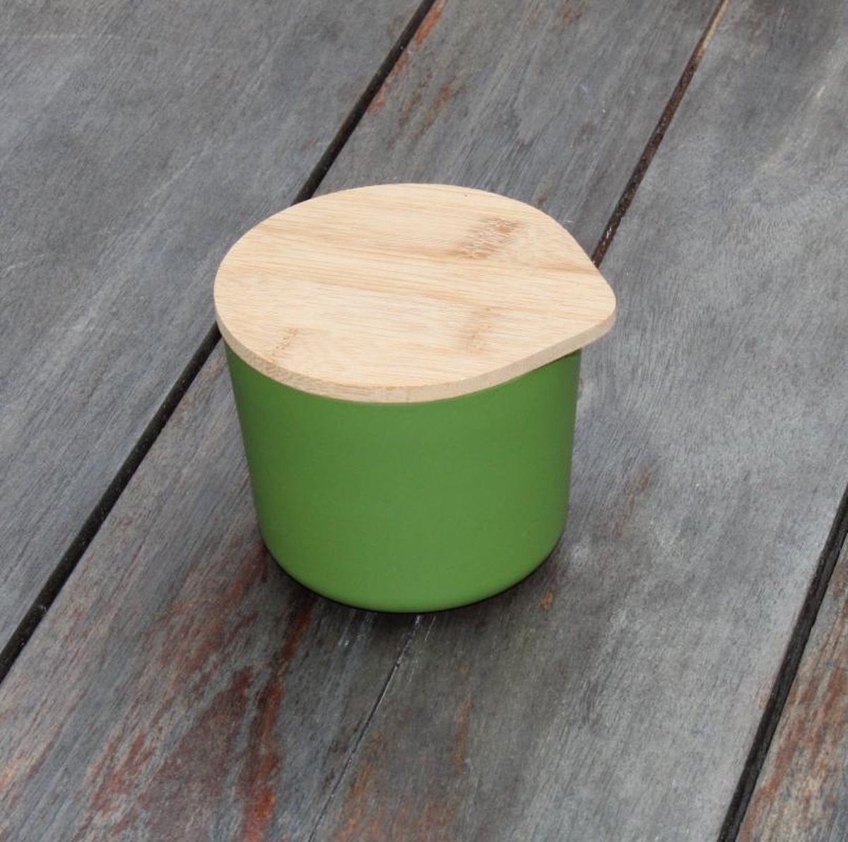 Bamboecomposite - groen- opbergpot met bamboehouten deksel