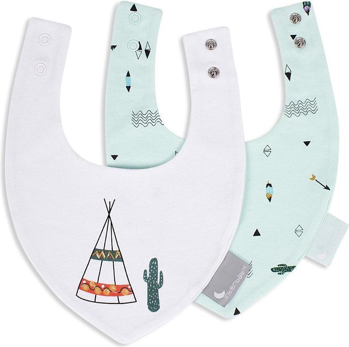 Interbaby Bandana-slabbetje Tipi 38 Cm Katoen Groen/wit 2-delig