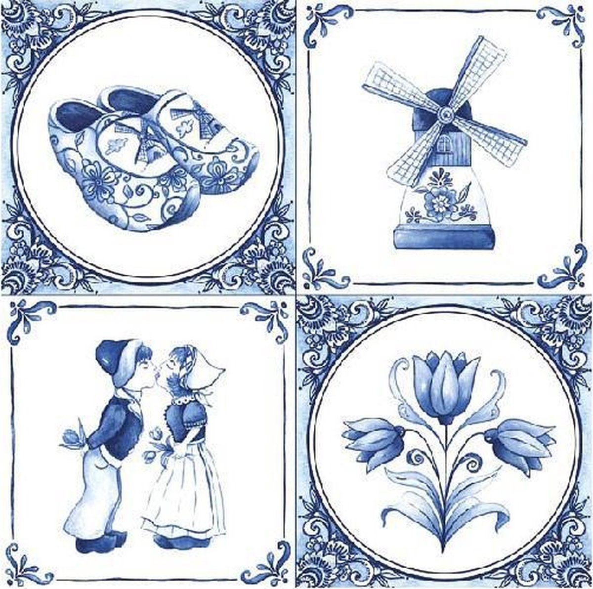 100x Delfts blauw thema servetten 33 x 33 cm - Papieren wegwerp servetjes - Oud Hollandse/molen/klompen/tulpen versieringen/decoraties