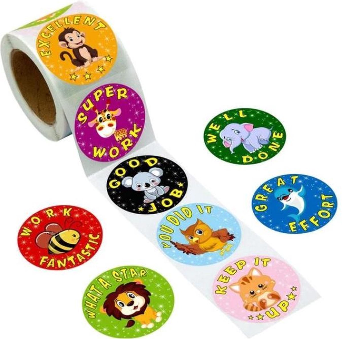 500 stuks beloningsstickers dieren op rol 2