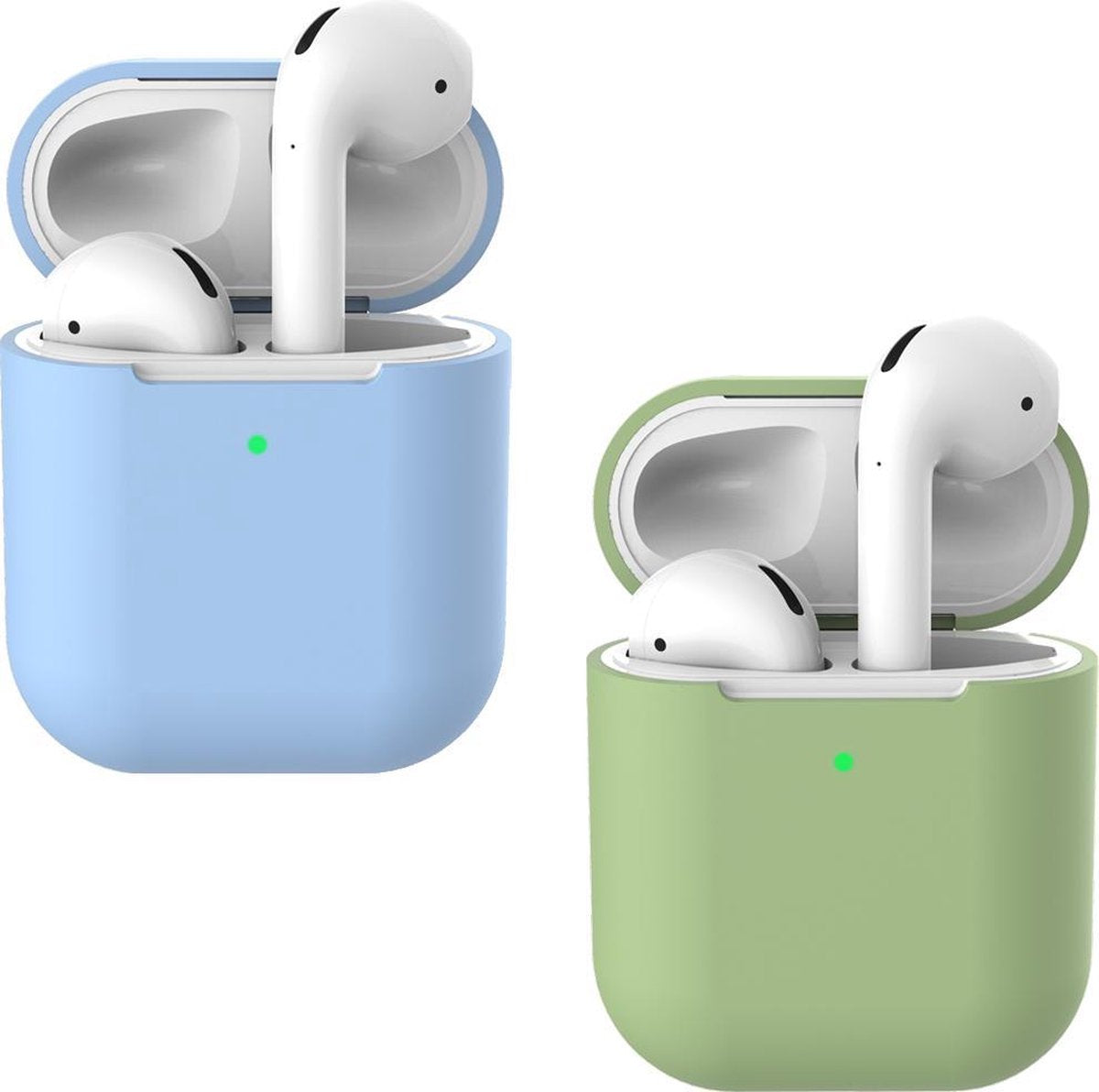 2 beschermhoesjes voor Apple Airpods - Licht Blauw & Groen - Siliconen case geschikt voor Apple Airpods 1 & 2