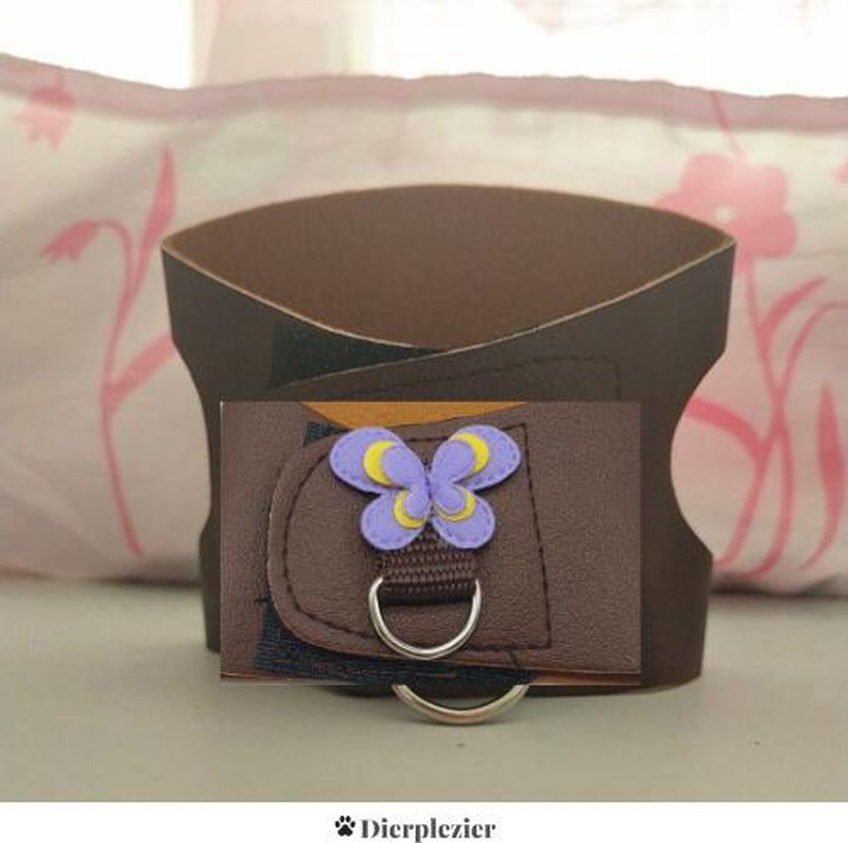 Dierplezier - Wandel tuigje knaagdier - Leiband knaagdier - S - Hamster wandelleiband paarse strik - Tuigje met klittenband - Tuigje wandelen rat - Harnas voor cavia - Gareel voor fret – Bruin lederlook gareel met leiband