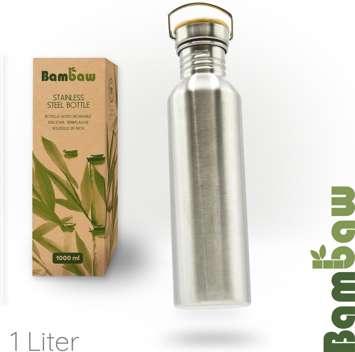 Bambaw Waterfles - 1 Liter - Roestvrij Staal - Duurzaam en Lekvrij