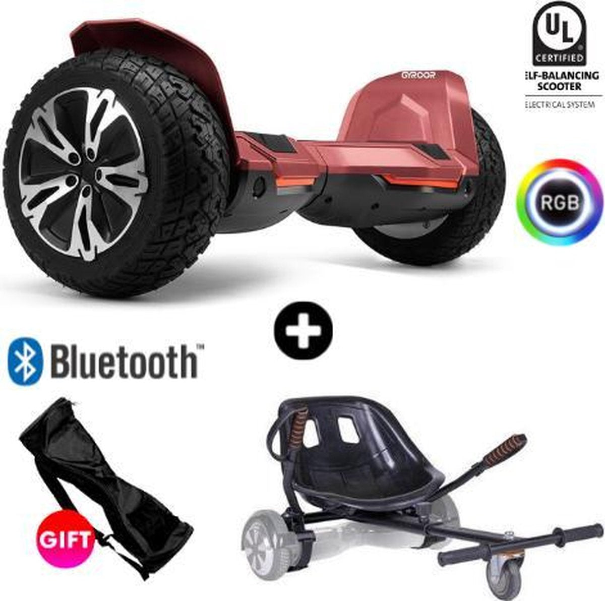 Gyroor G2 + Denver Hoverkart | Oxboard |8.5 Inch Wielen | Hoverboard met Hoverkart | Elektrische Step Alternatief | Rood