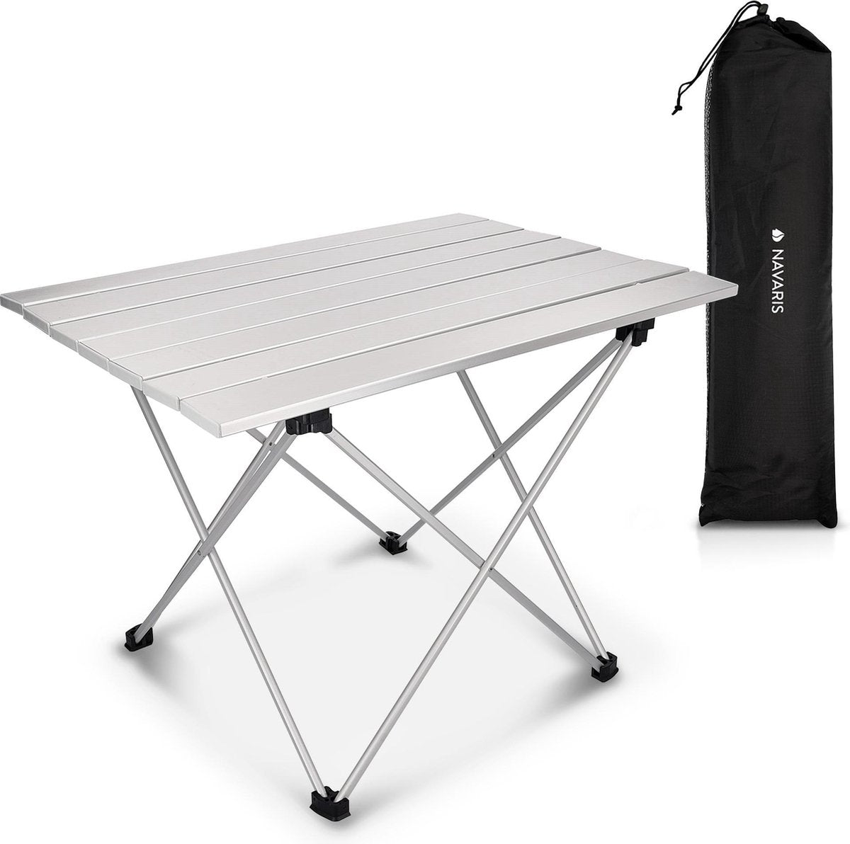 Navaris campingtafel - Inklapbaar campingtafeltje van aluminium - Opvouwbare tafel inclusief draagtas - Picknicktafel - Zilver