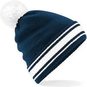 Navy/witte beanie muts met pompon voor heren