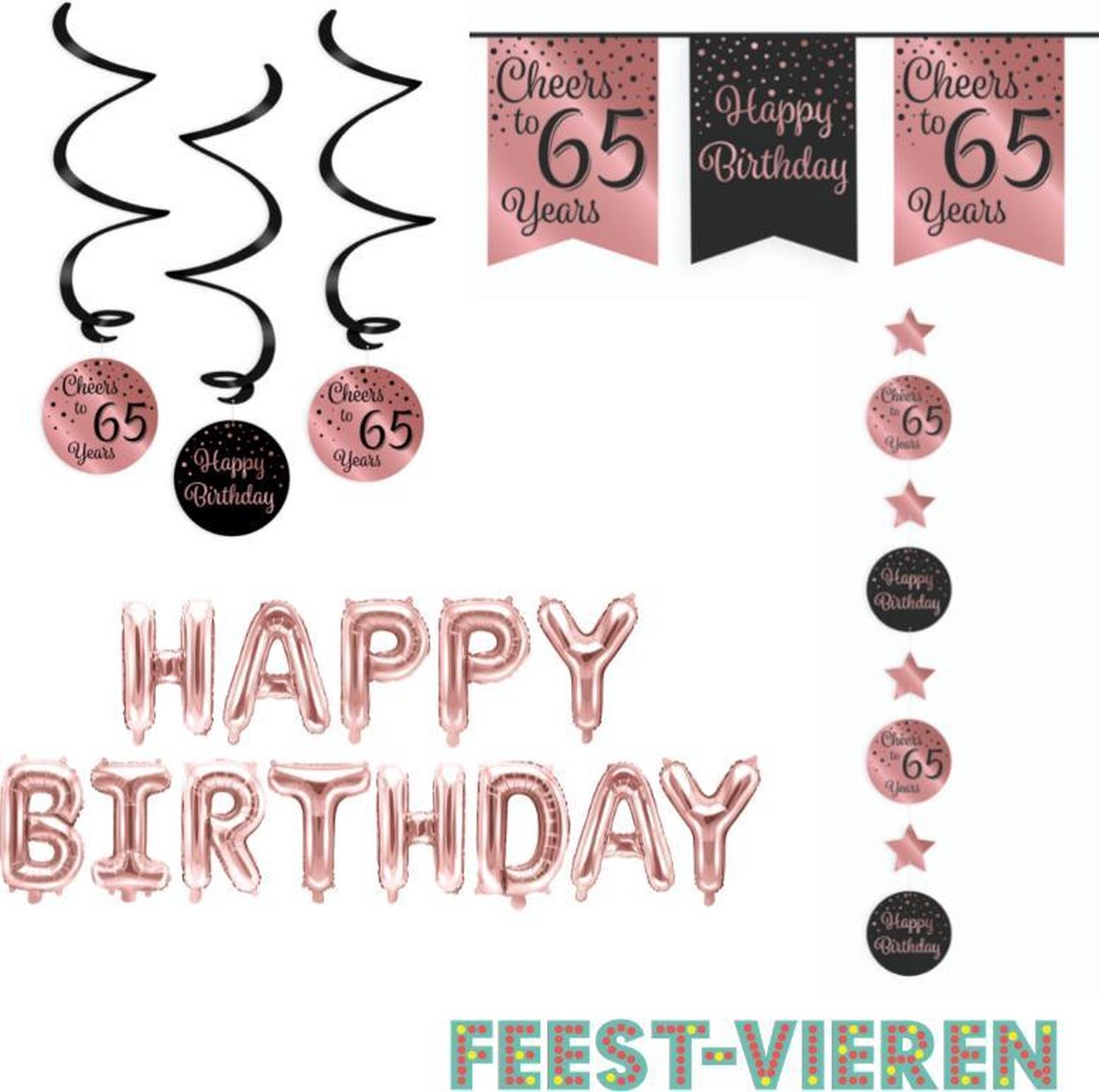 Verjaardagspakket rose goud 65 jaar