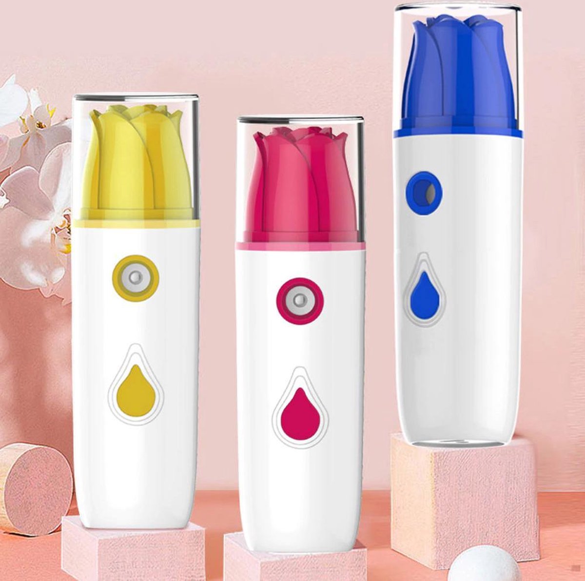Face Steamer | Tulp | Gezichtsbevochtiger | Draagbaar | Oplaadbaar | Luchtbevochtiger | Geel