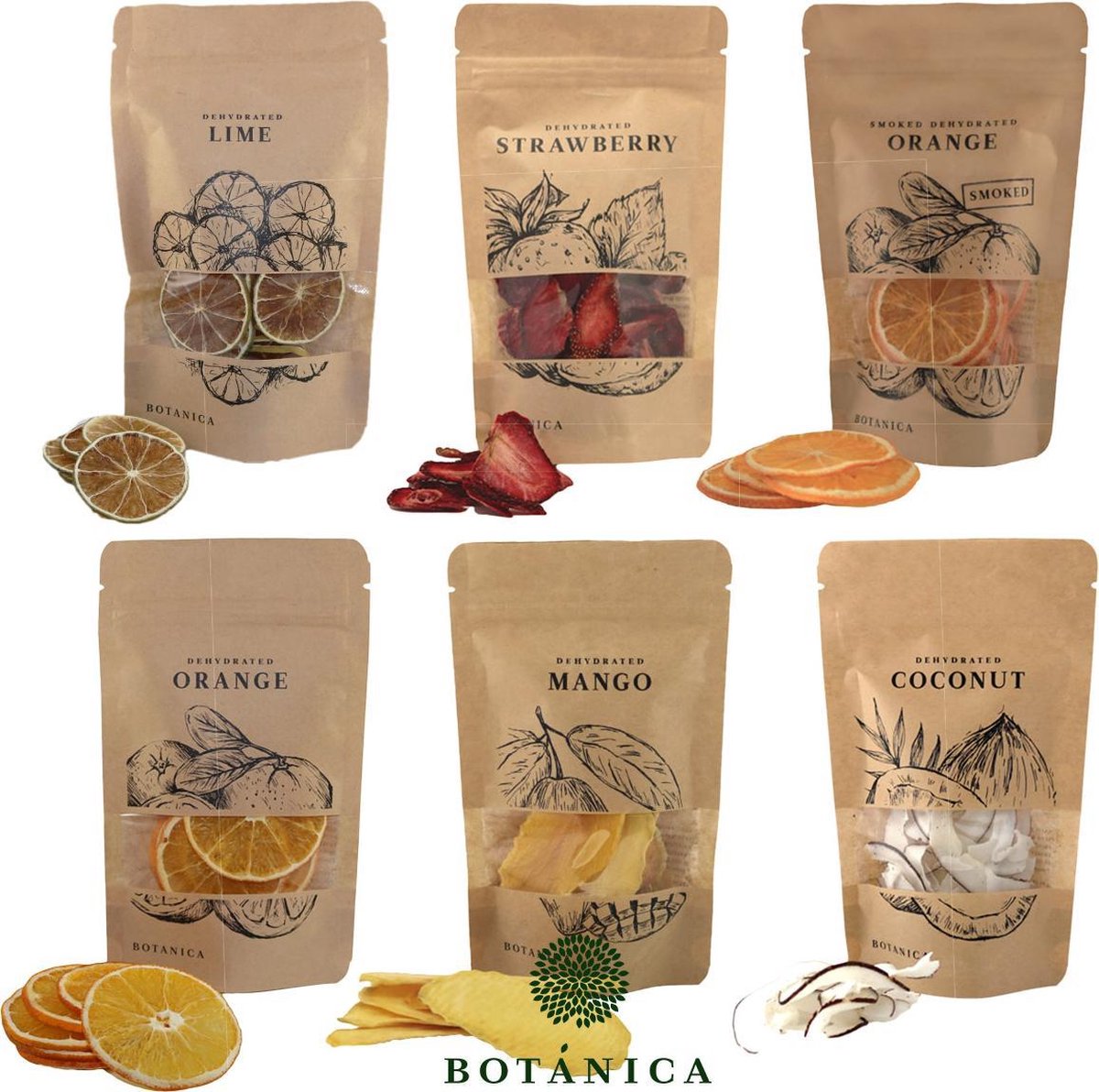 BOTANICA Gedroogde Vruchten Mix 6 soorten (6 x 20 g). Perfecte garnering in cocktails of in je favoriete gin.