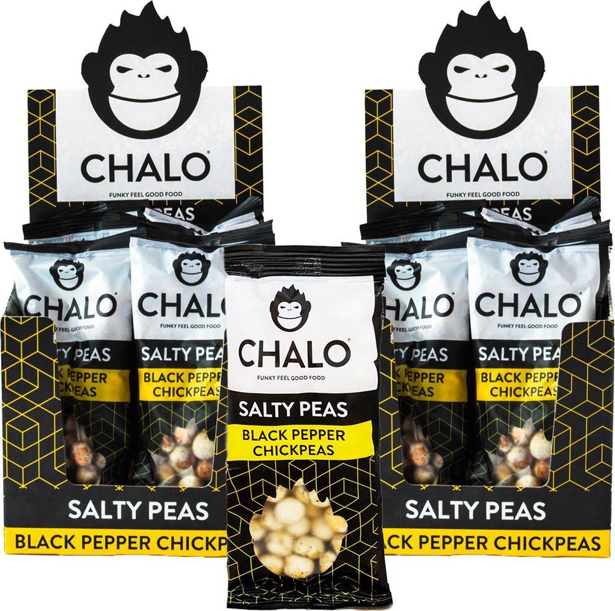 CHALO Black Pepper Chickpeas Salty Peas - 2 x 12 zakjes zoute snacks