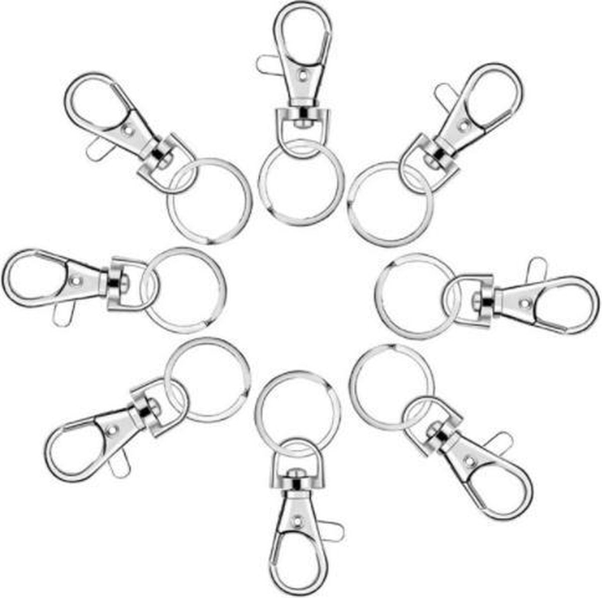 FSW-Products - 10 Stuks - Sleutelhangers - Karabijn - Sleutelbos - RVS - Sleutelkoordjes - Sleutelhanger - Haken - Clip - Karabijnhaken - Sleutelringen