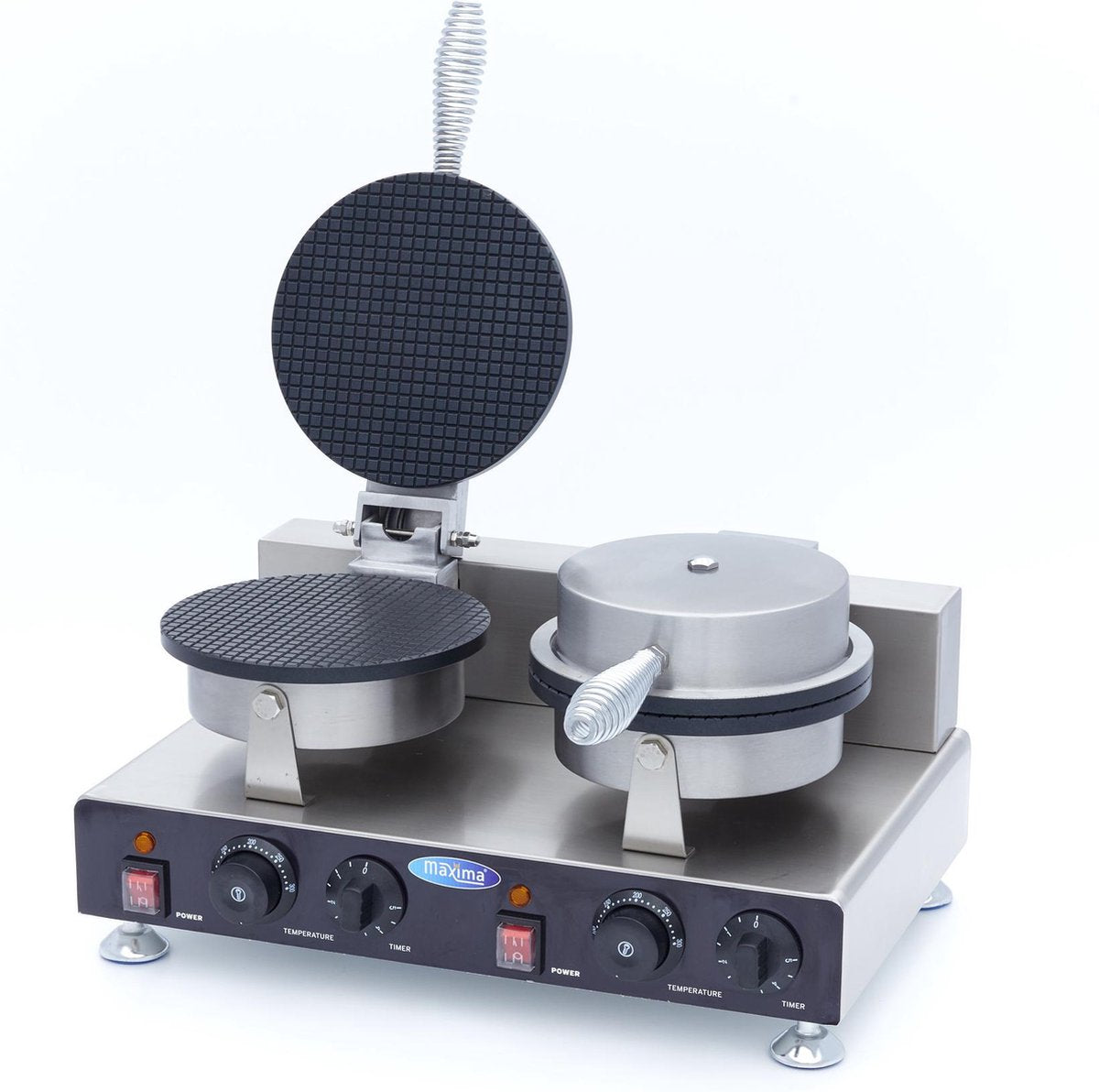 Wafelijzer IJshoorn / Oubliehoorn / Cone Maker - Dubbel - 2 Wafels - RVS - 21 cm Diameter Bakplaat - Professionele Wafel / Lukken Apparaat - Maxima