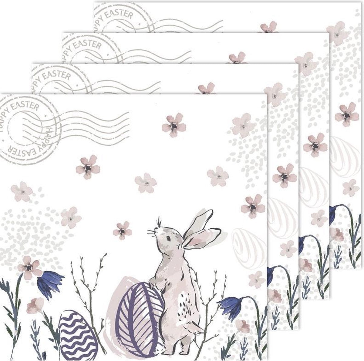 80x Pasen servetten konijn haas wit/roze 33 x 33 cm - Paasontbijt tafeldecoratie servetjes - Pasen thema papieren tafeldecoraties