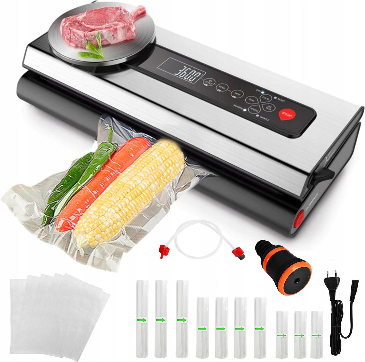 Luxe Vacumeer Apparaat - Food Sealer Met Keuken Weegschaal - Verschillende Standen - Inclusief Vacuum Rollen & Zakken - Voor Vacumeren & Sealen - 120 Watt