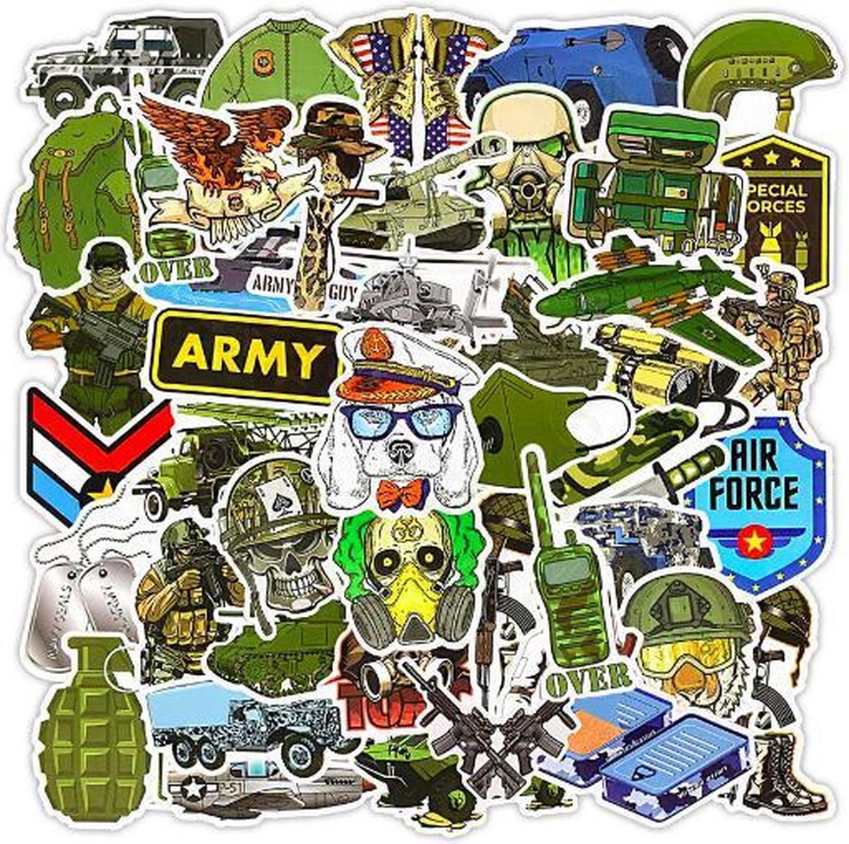 ProductGoods - 50 Stuks Militair Army Stickers - Muur Decoratie - Koffer Decoratie - Laptop Decoratie - Koelkast Decoratie - Stickervellen - Leger Stickers