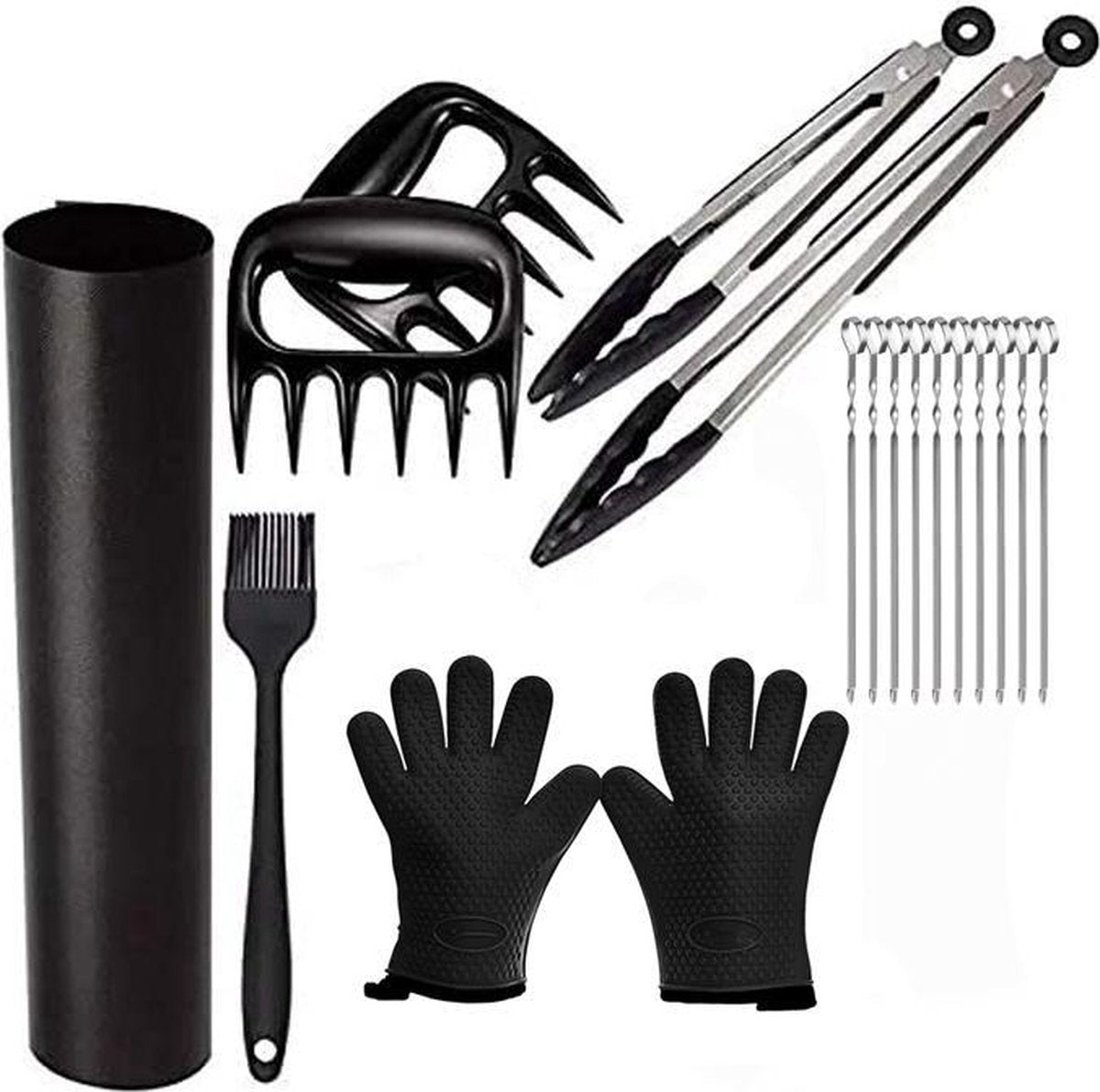 Perow BBQ set -  Barbecue Accessoires - Vlees klauwen - Teflon Grill Matjes - Vleestangen - Antislip Handschoenen - Cadeau Tip
