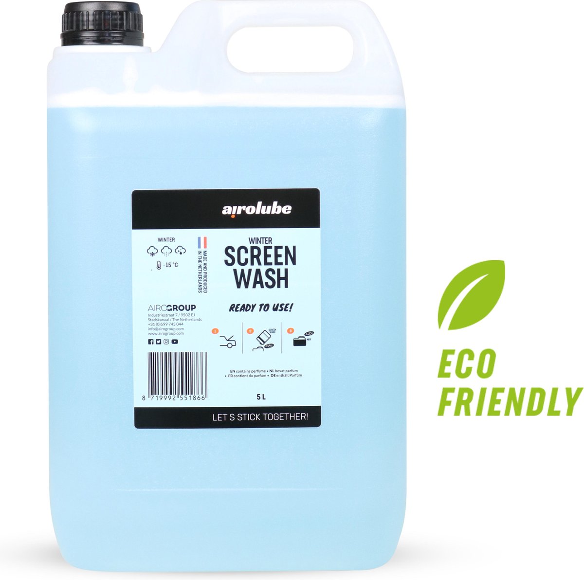 Airolube Winter Screenwash -15 / Ruitenwisservloeistof - Gevarenlabelvrij - Antivries 5L