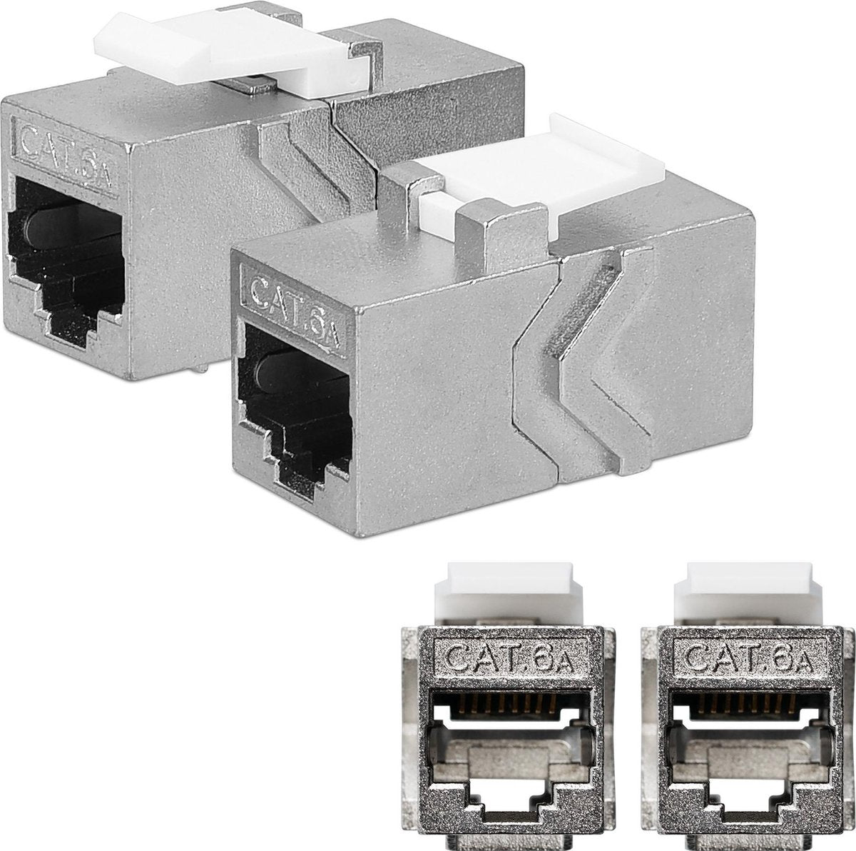 kwmobile netwerk kabel koppeling - Voor RJ45 en CAT6A ethernet kabels - Metalen behuizing - Afgeschermde keystone module - 2 stuks
