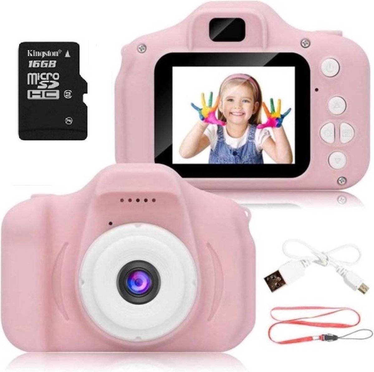 Digitale kindercamera roze / met videofunctie / incl. Kingston 16GB MicroSD kaart