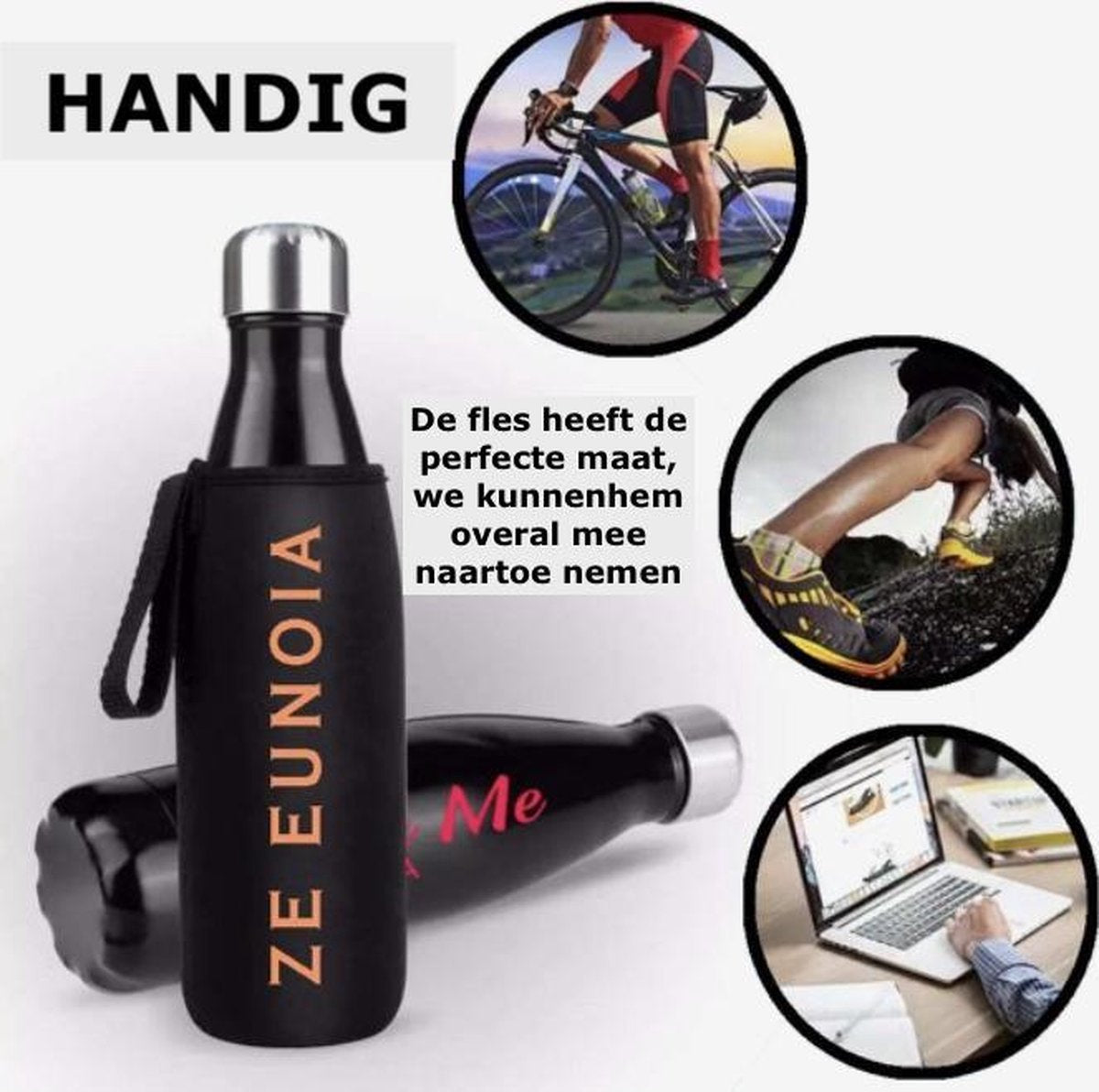 Thermosfles  - Roestvrijstaal - Gratis warmhoud hoes voor fles - 500 ml - Zwart