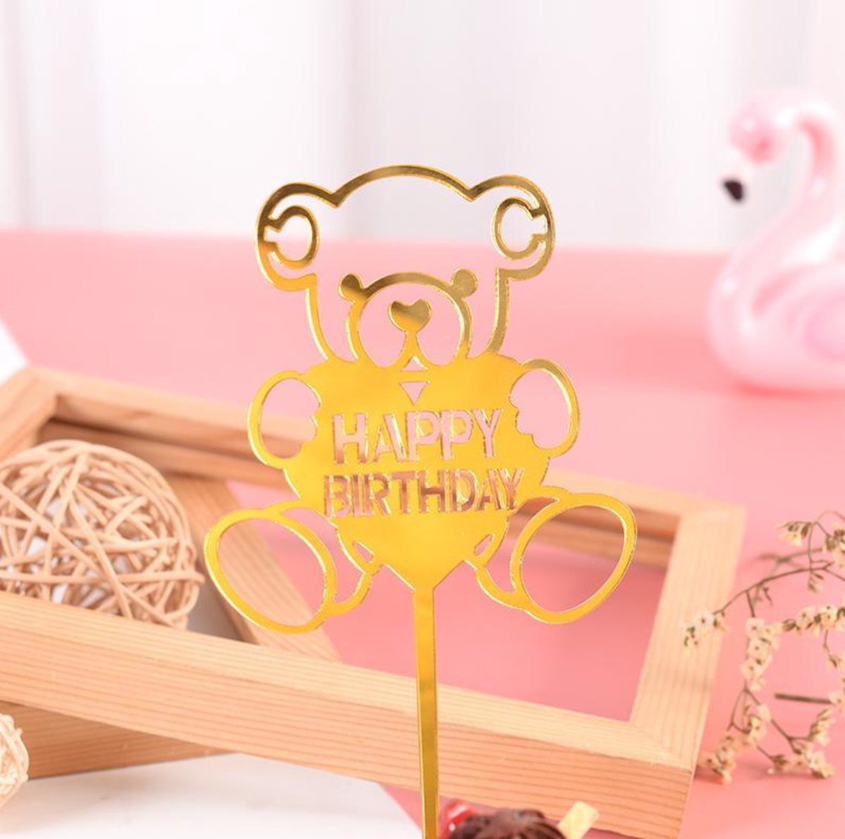 Happy Birthday Taart Topper - taart topper happy birthday - taart topper happy birthday goud - Beertje - Lazy font Goud - Taart topper - Cake topper - Happy birthday - Verjaardagstaart topper - Verjaardag