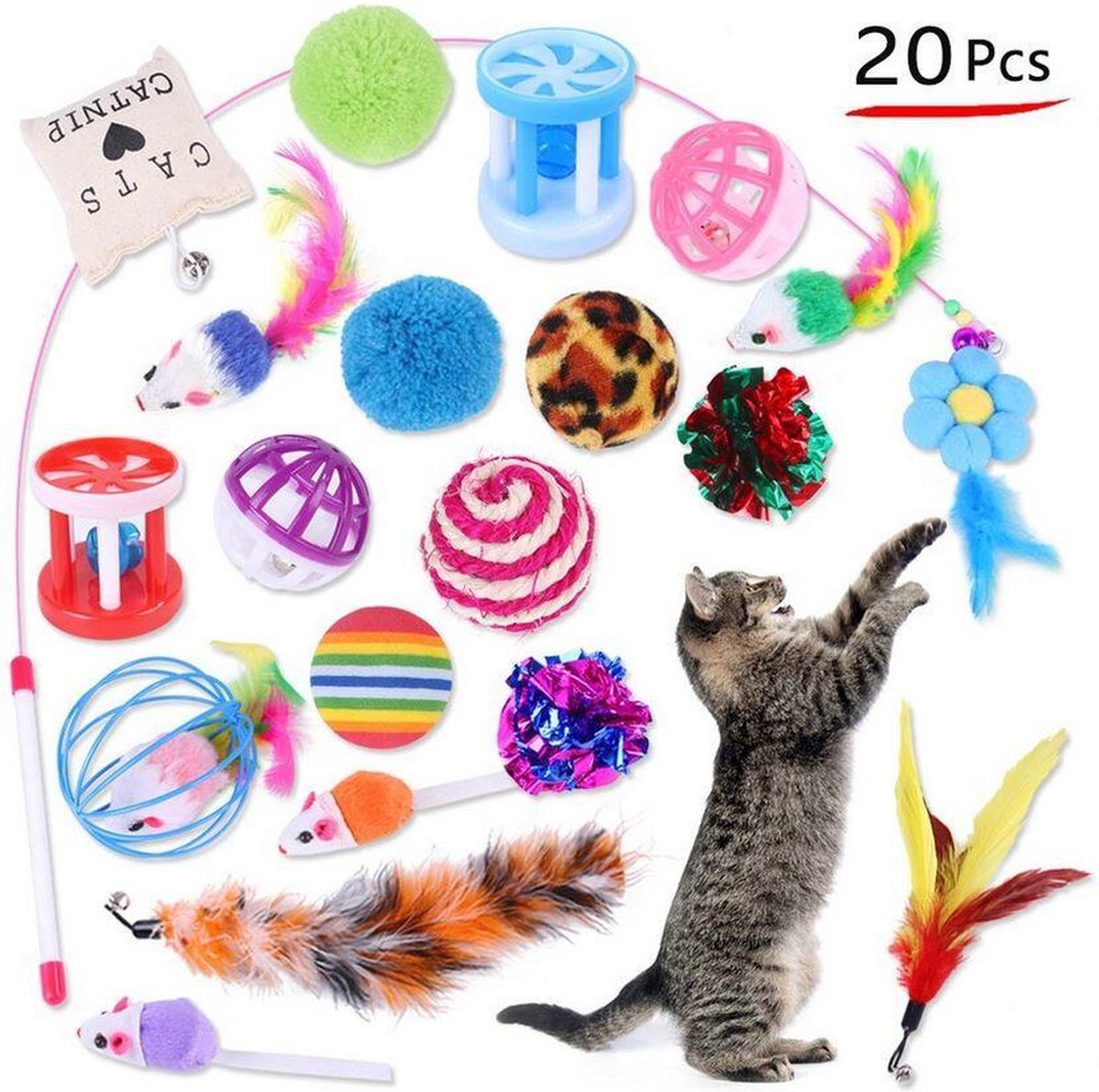 Kattenspeelgoed 20-delig inclusief kattenhengel
