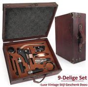 Luxe Kurkentrekker Set - Wijnopener - Flesopener - Wijn Accessoires 9 in 1 - Wijntopper - Wijnpomp - Vintage Stijl - Cadeautip