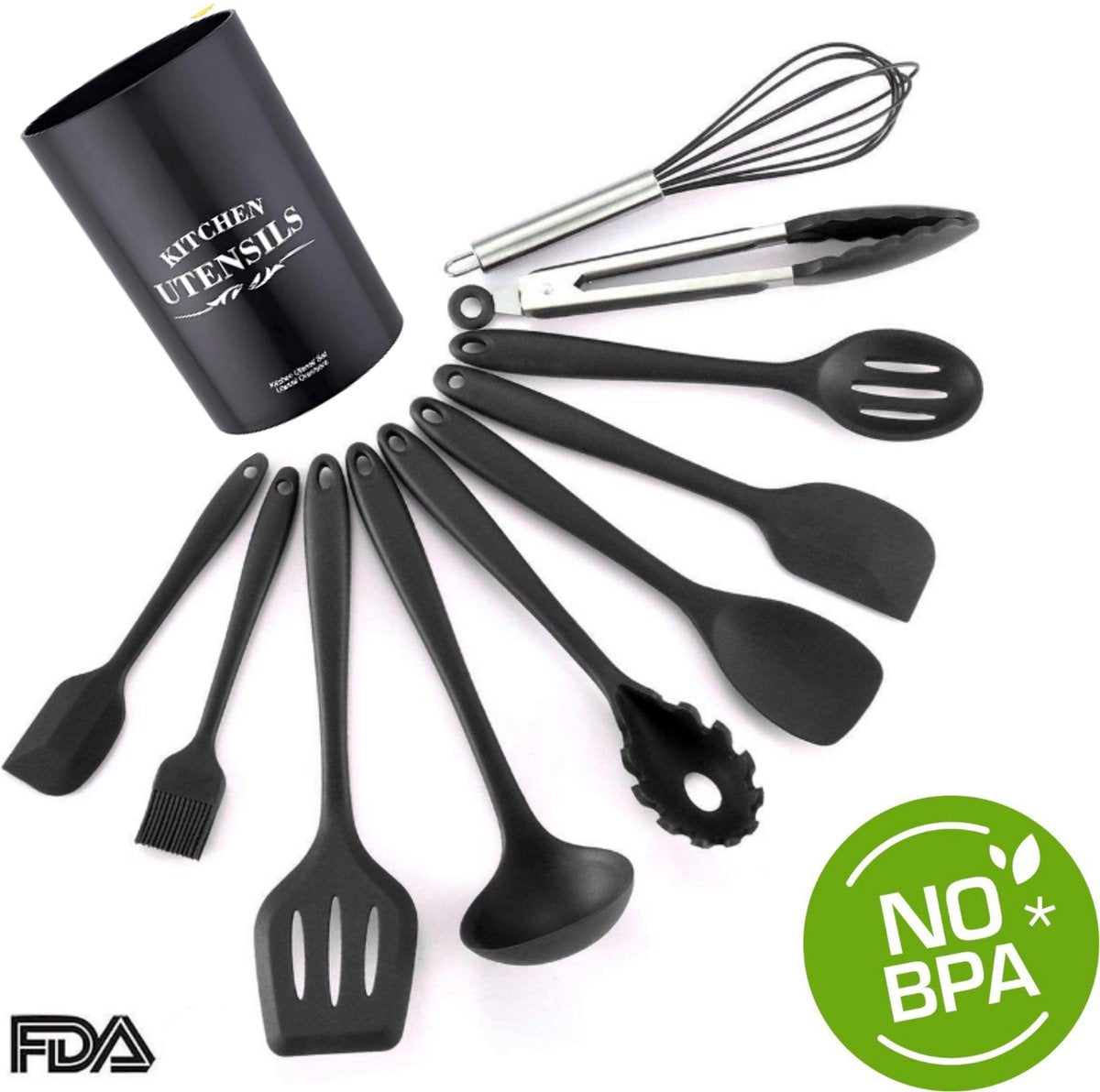 W&Z Kookgerei set met Houder 11-delig - Keukengerei Siliconen Set - Spatel silicone