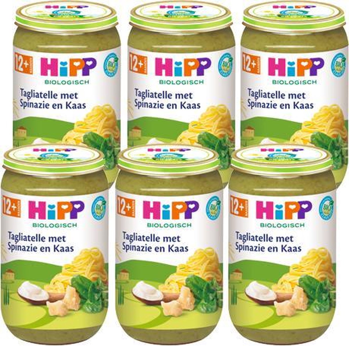 HiPP BIO vegetarische maaltijd vanaf 12 maanden - Tagliatelle met Spinazie en Kaas - 6 stuks 250gr