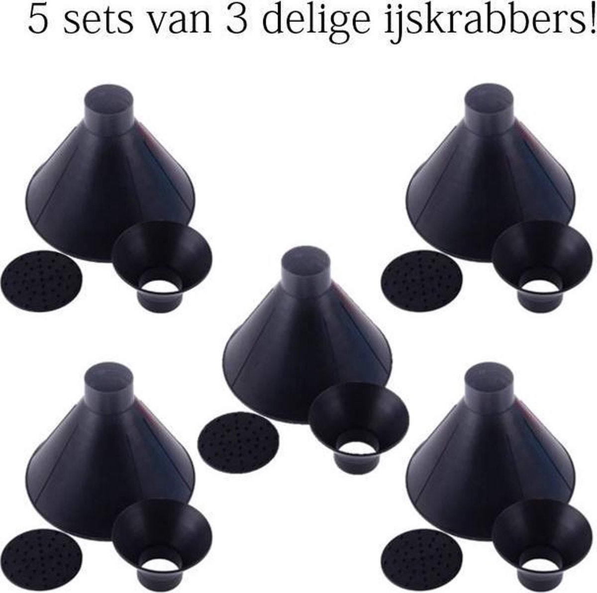 5 sets van 3 delige Magische 360 graden Cirkel ijskrabbers / sneeuwveger set - 3 ijskrabbers in 1 - Maakt geen krassen op auto voorruit! - Trechter functie - Zwart