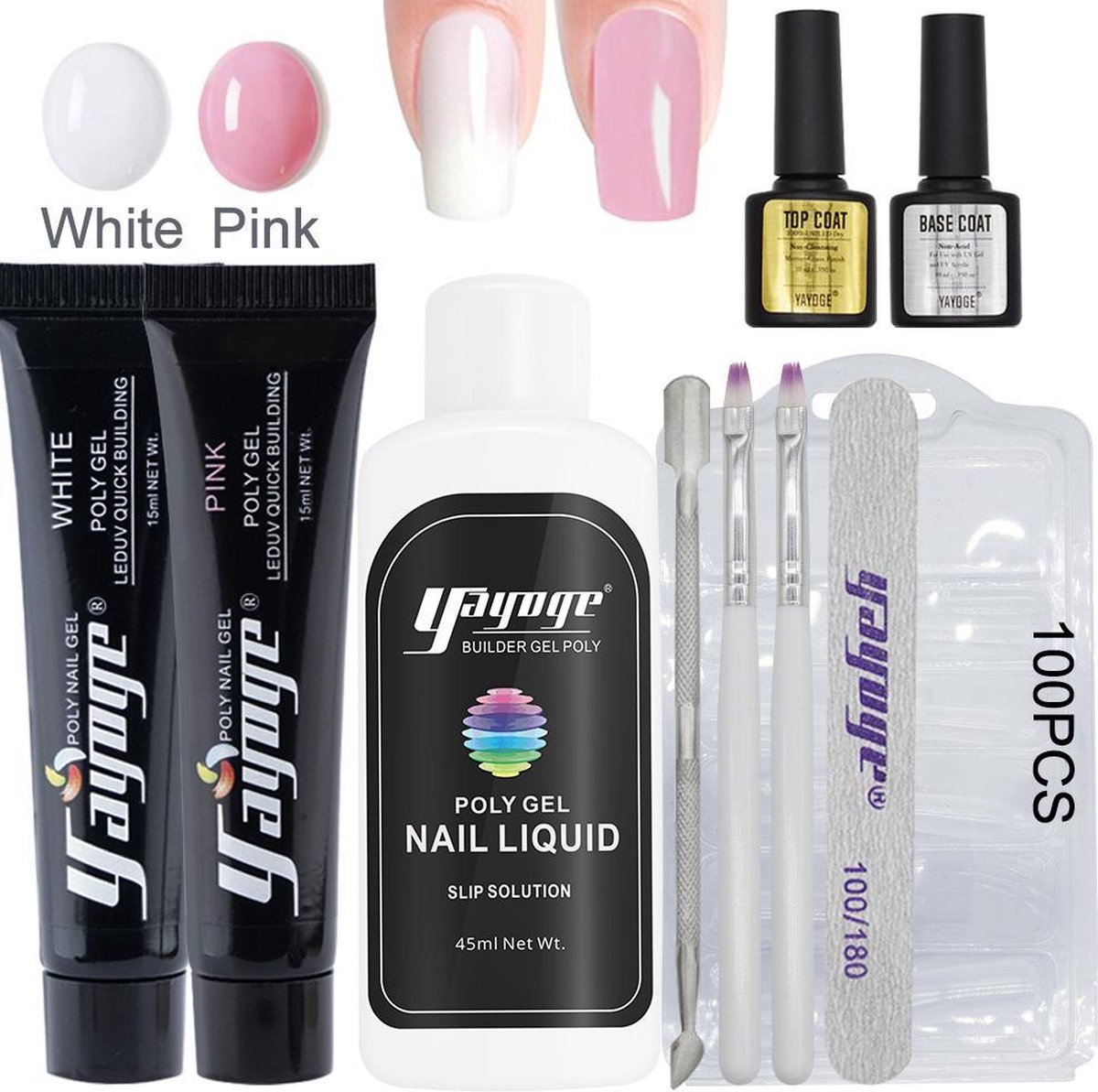Yayoge polygel starterspakket gelnagels starterspakket gel nagellak gellak starterspakket kunstnagels led lamp 2 kleuren