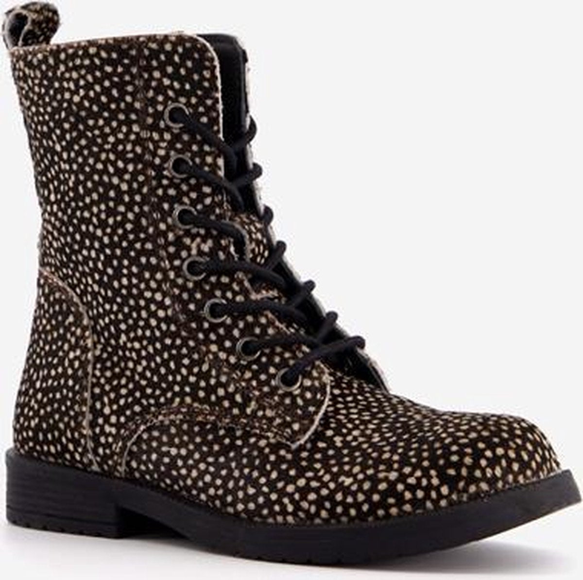 Groot leren meisjes veterboots met stippen - Zwart - Maat 27