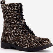 Groot leren meisjes veterboots met stippen - Zwart - Maat 27