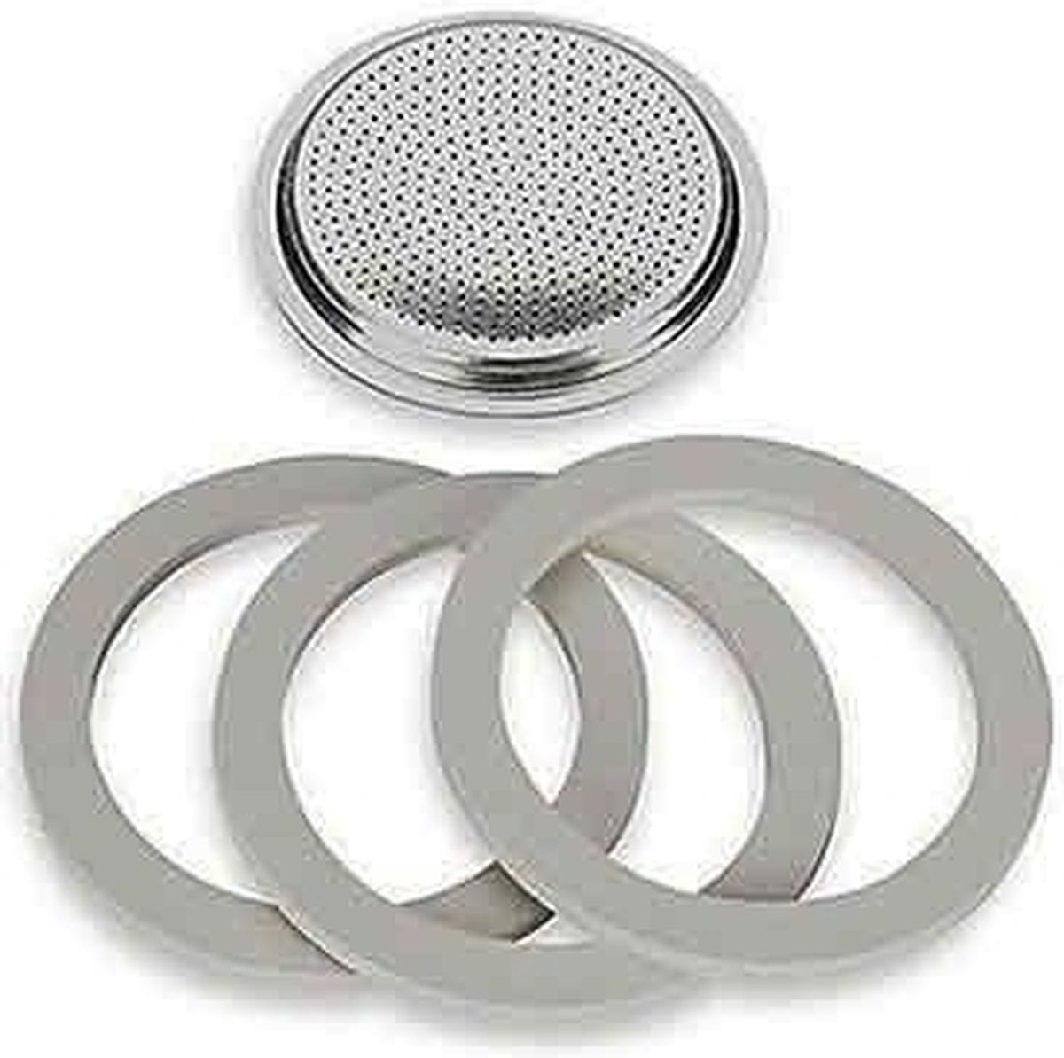 Bialetti RVS filterplaatje + rubber ringen - 6 kops