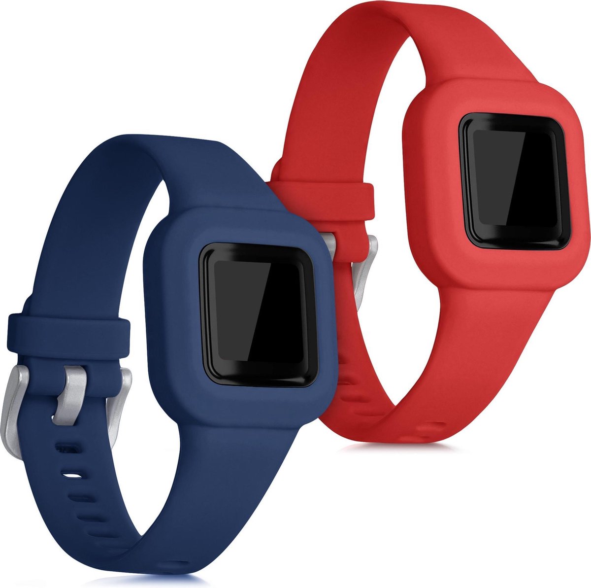 kwmobile 2x horlogeband voor Garmin Vivofit jr. 3 - siliconen band voor fitnesstracker - donkerblauw / rood