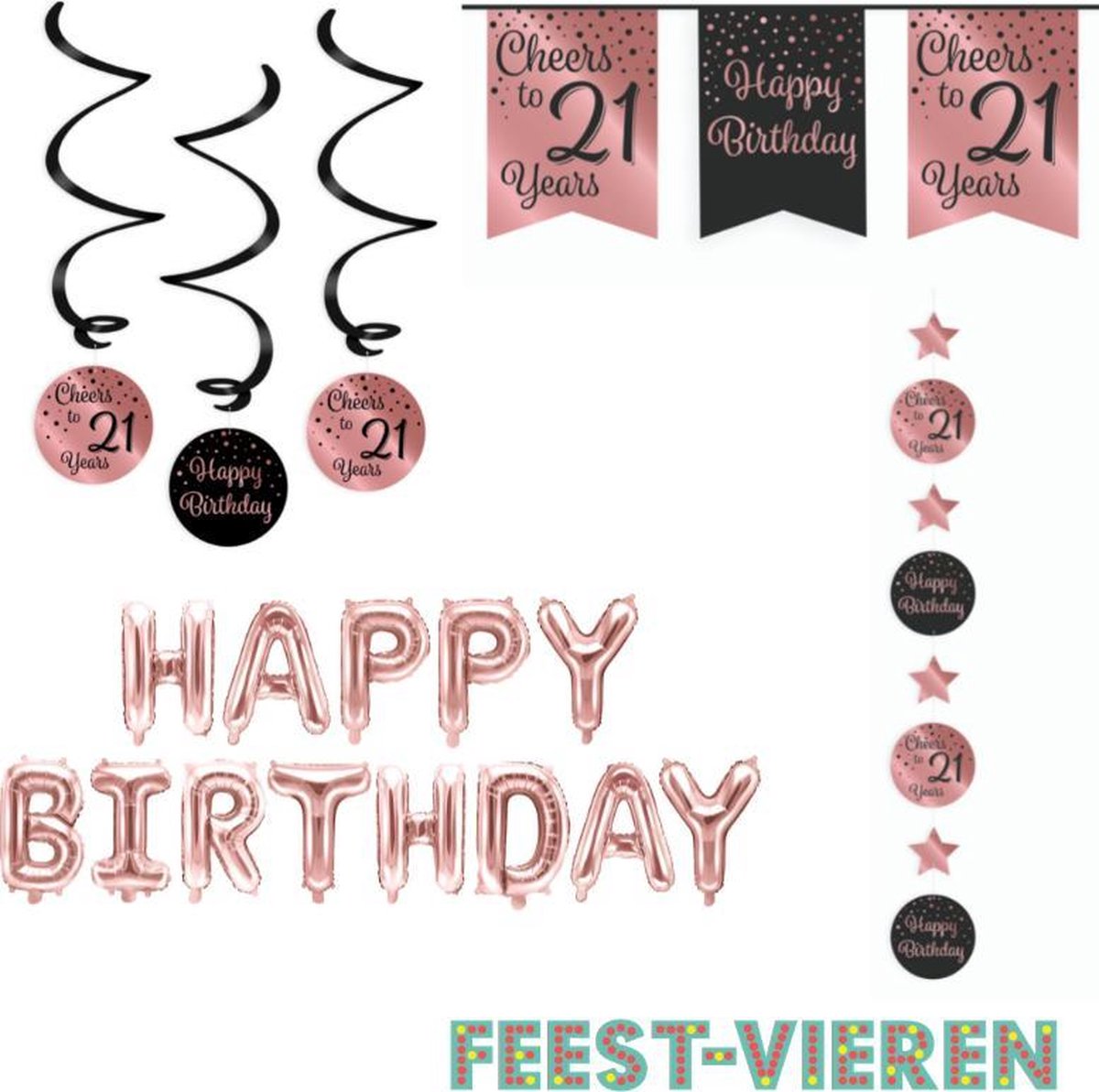 Verjaardagspakket rose goud 21 jaar