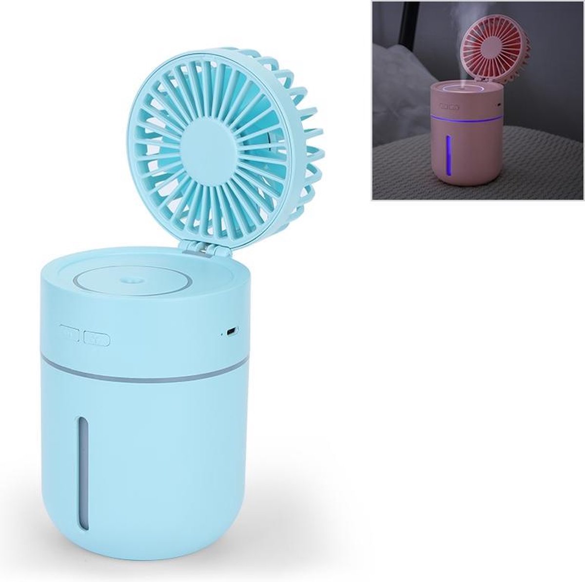 T9 draagbare verstelbare USB-oplaadbare desktop-bevochtigingsventilator met 3 snelheden (blauw)