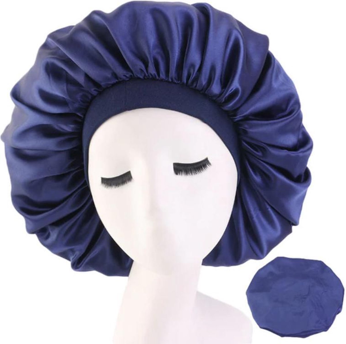 Bonnet Satijn - Polyester XXL|Slaapmuts Satijn|Hoofddeksel|Unisex|Cabantis|Donker Blauw