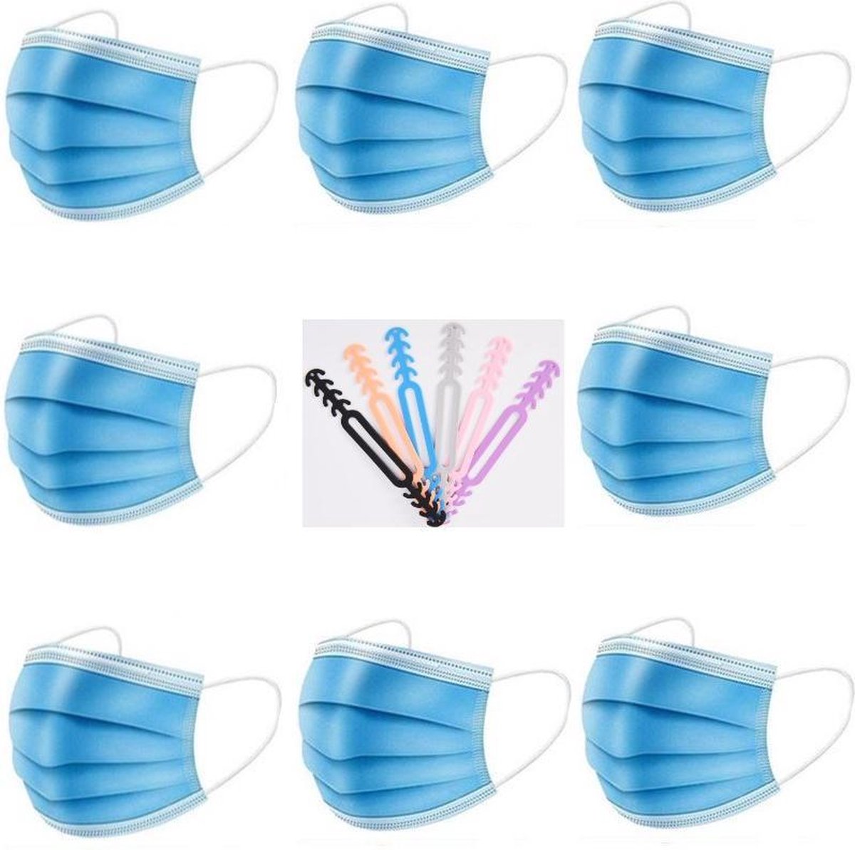 Blauwe Wegwerp Mondmaskers | 100 Gekleurde Mondkapjes | Met 6 Earsavers Mixed Kleuren | 3 Laags | Hoogste Kwaliteitsgarantie