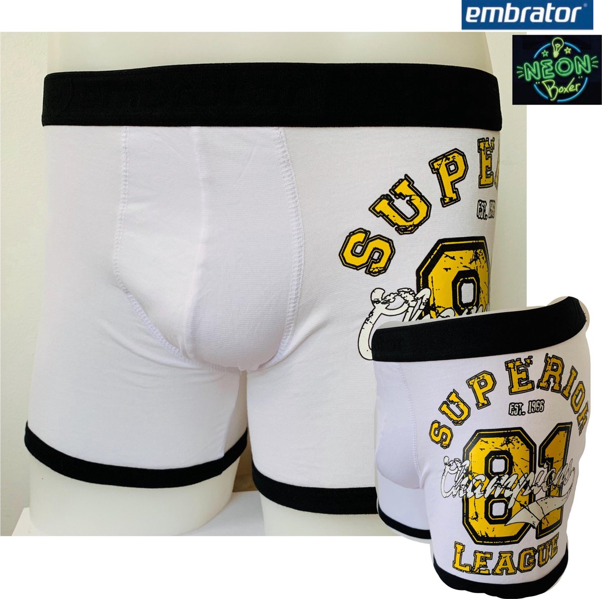Embrator 2-stuks heren Boxer Neon print Superior 81 wit maat L