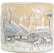 Rond beige Africa travel wax windlicht 95/100 (incl. 1 stuk 3 uurs theelicht)