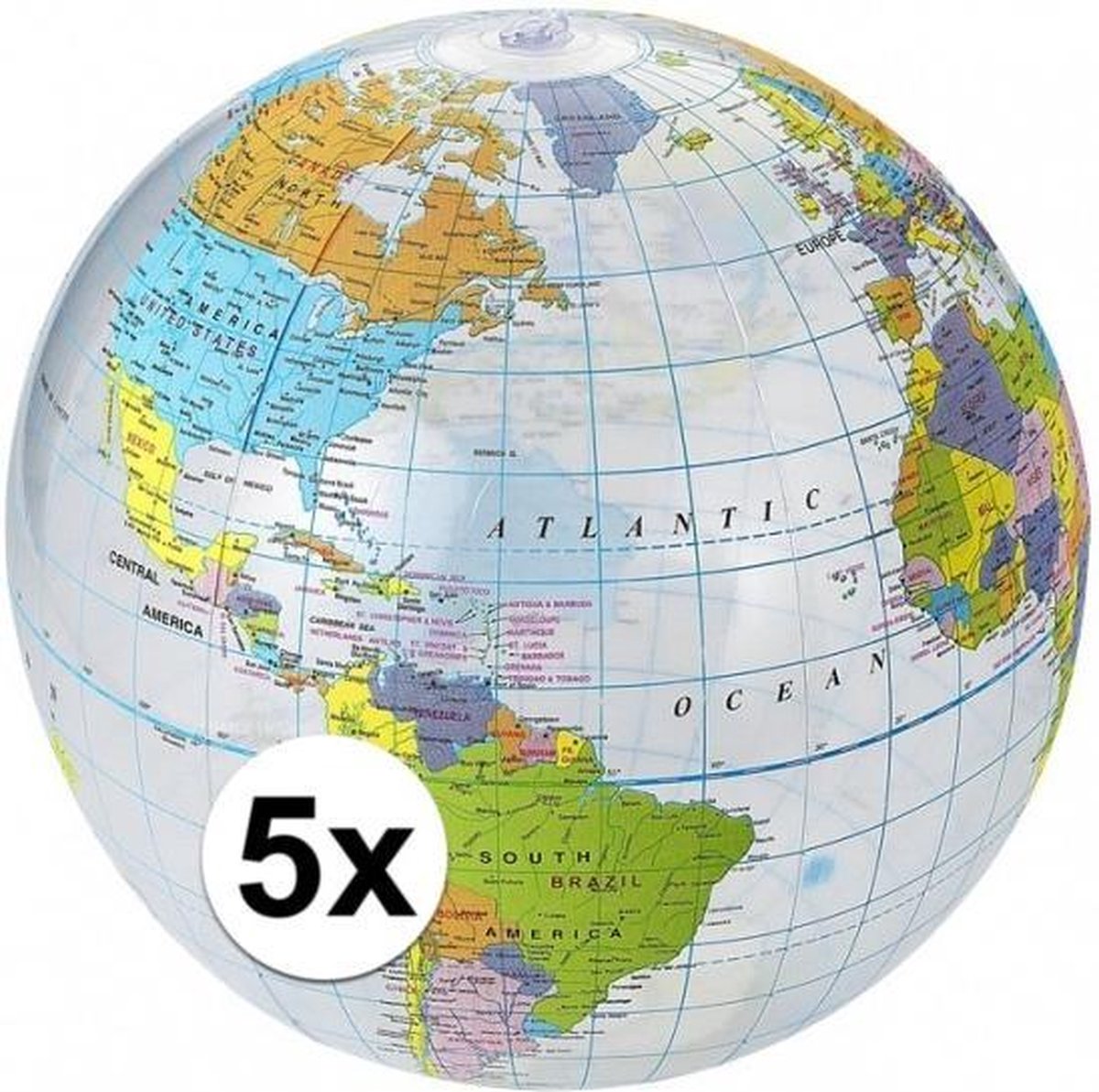 5x Opblaasbare strandbal wereldbol