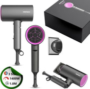 PRI TECH -- Professionele Fohn met Diffuser – Föhn -- Haardroger 1400W – Antraciet/Roze