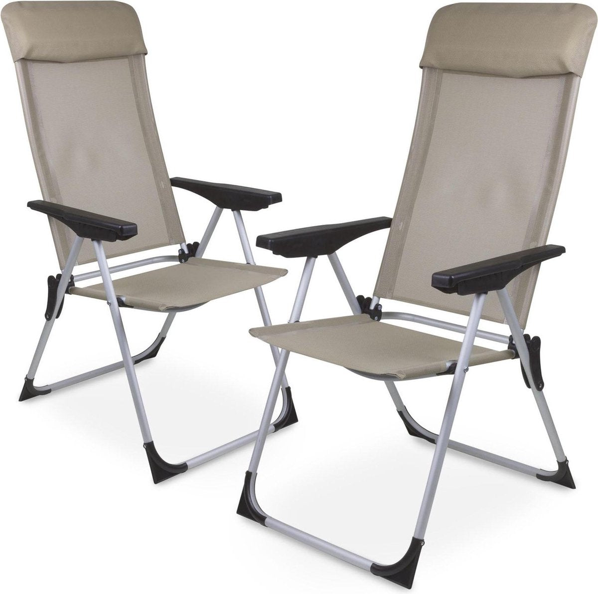 4Goodz 2x Lichtgewicht Ventilerende Tuinstoelen met 5 standen - Zand