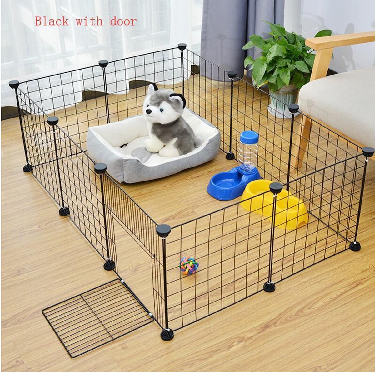 Baymate Opvouwbare Hond Hek Gates Voor Hond Kat Bewaker Installeer Gemakkelijk Behuizing Hondenhekken Puppy Kennel Huis Oefening Training Black With Door 10PCS