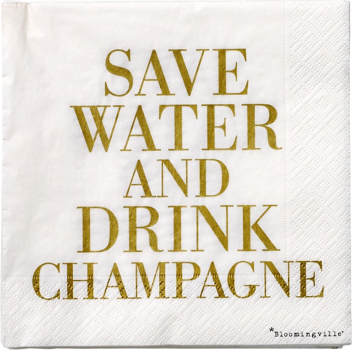 Bloomingville "Save water and drink champagne" papieren servetten - 33 x 33 cm
