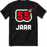 55 Jaar Feest kado T-Shirt Heren / Dames - Perfect Verjaardag Cadeau Shirt - Wit / Rood - Maat XXL