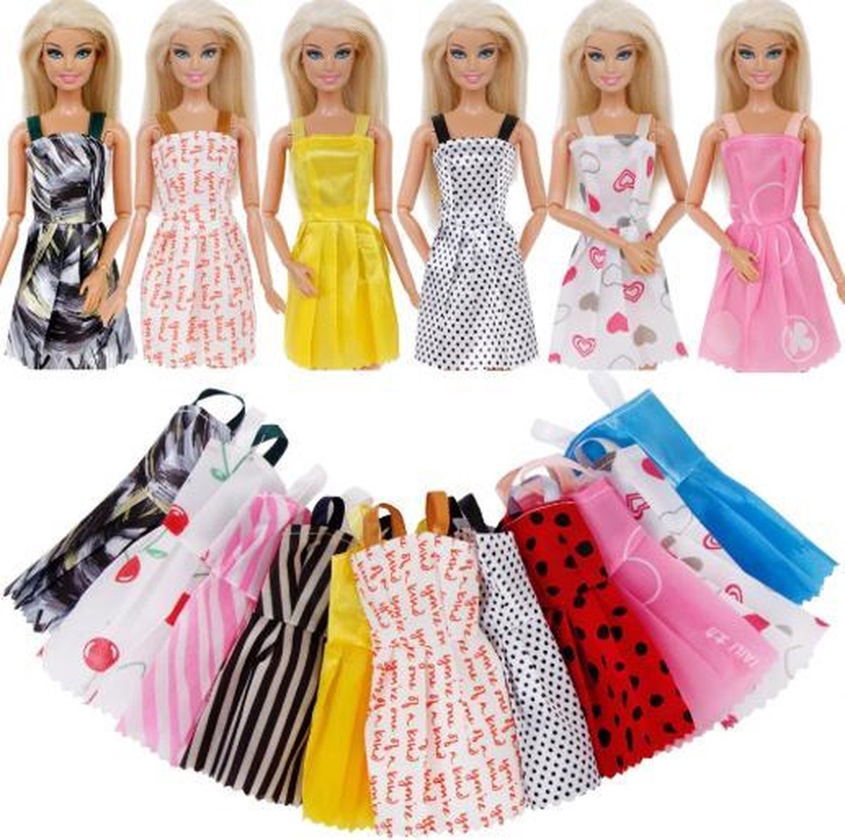 WiseGoods - Barbie Jurkjes - Barbiejurken - Poppenkleding - Kleding Voor Barbiepop - Barbiepop - Cadeau - 12 Stuks