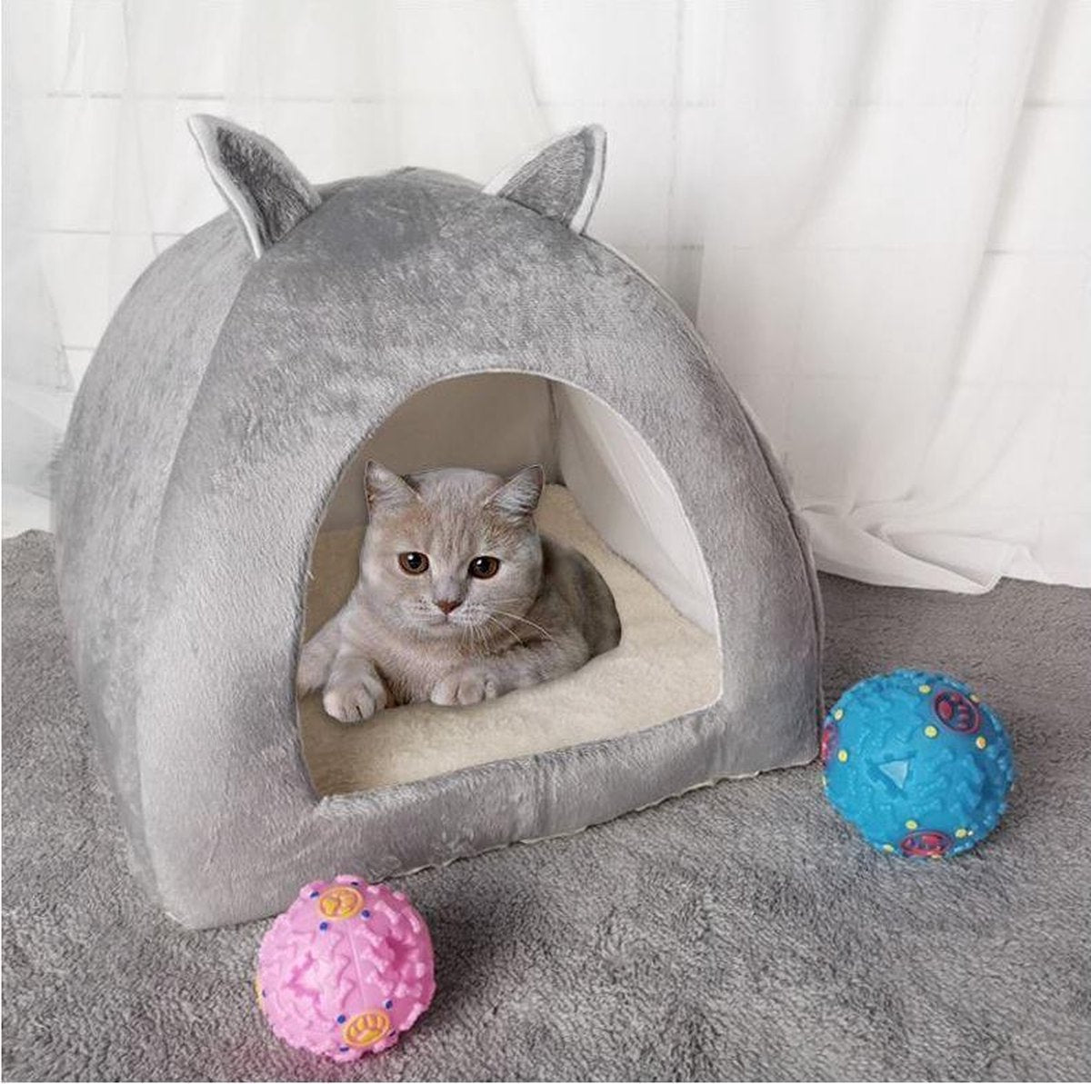 Opvouwbare kattenbed grijs - ecru 40x40x46 cm